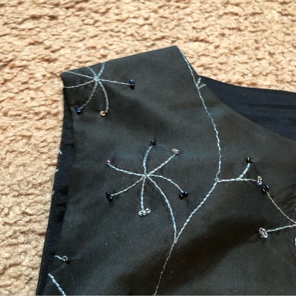 Vintage Due per Due Collection Womans Blouse 12 Black Silk Floral Beaded - Picture 4 of 8